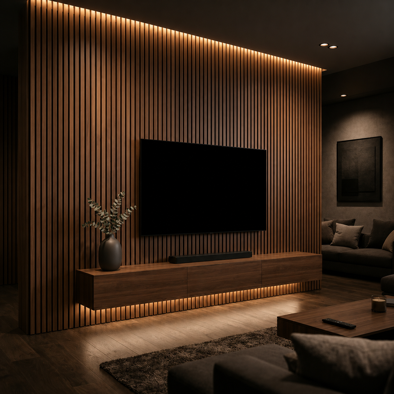 Brunello XL Walnut Acoustic Slat Panel – 270 × 110 cm